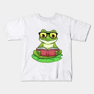 Frog as Nerd with Glasses & Book Kids T-Shirt